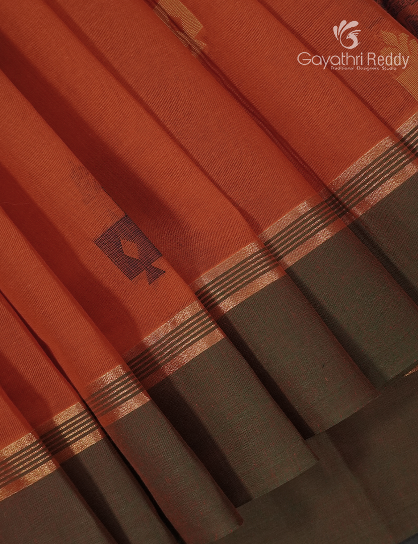 Pure Kanchi Cotton Saree in Rust Orange