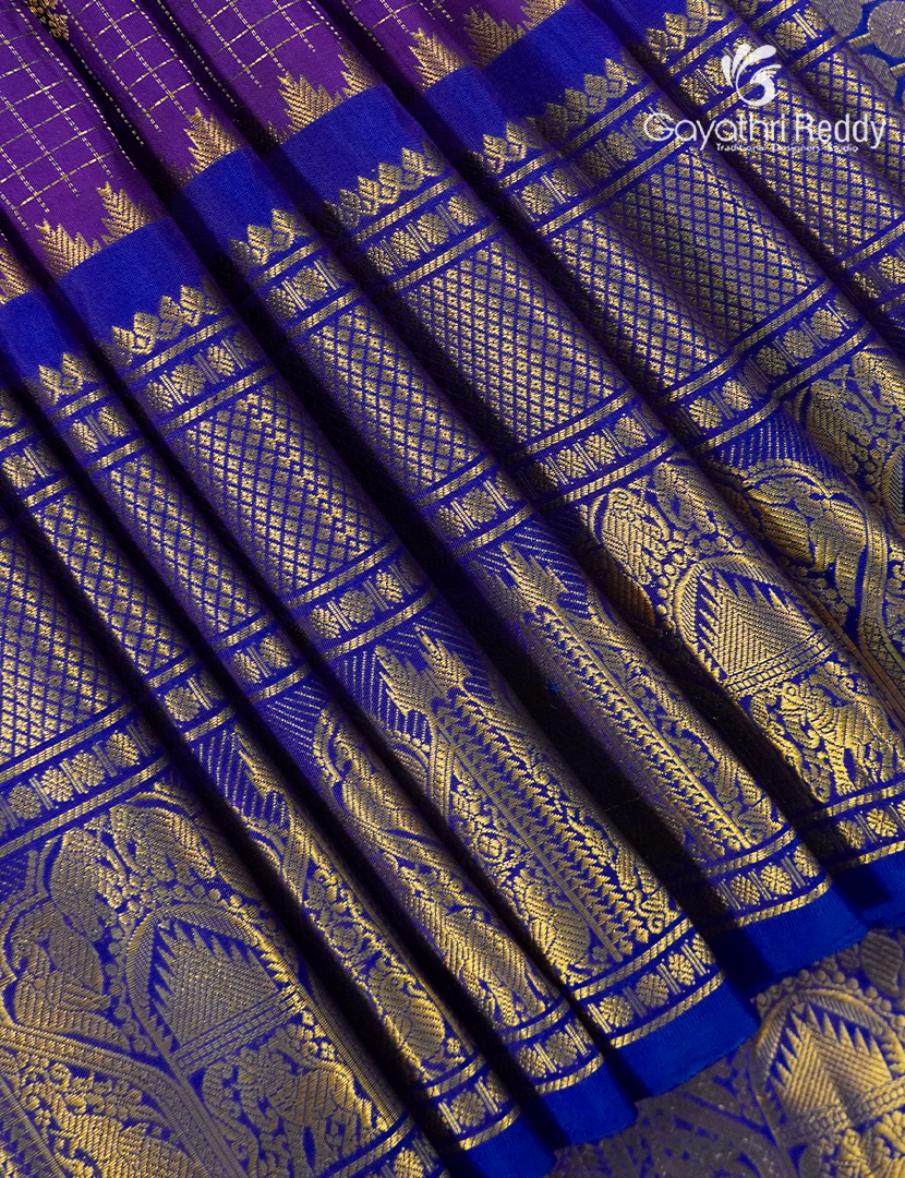 Pure Gadwal Silk Saree in Violet and Blue