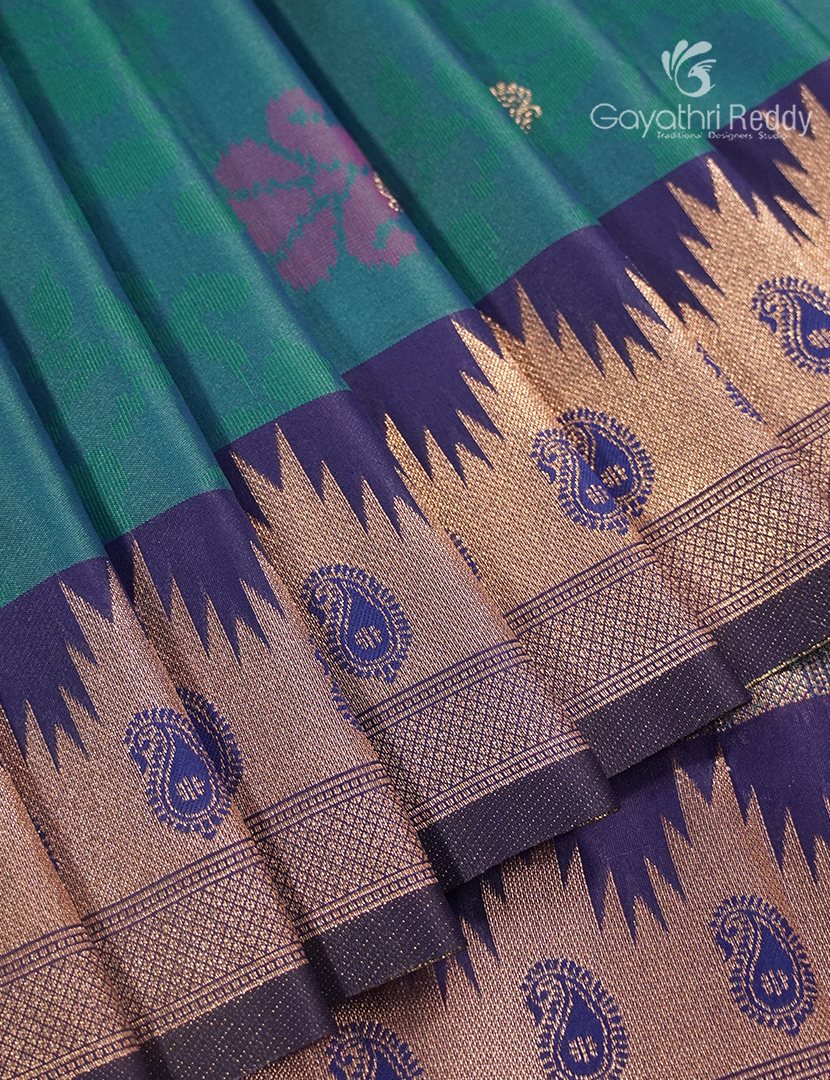 Semi Kanchipuram Art Silk Saree in Peacock Green