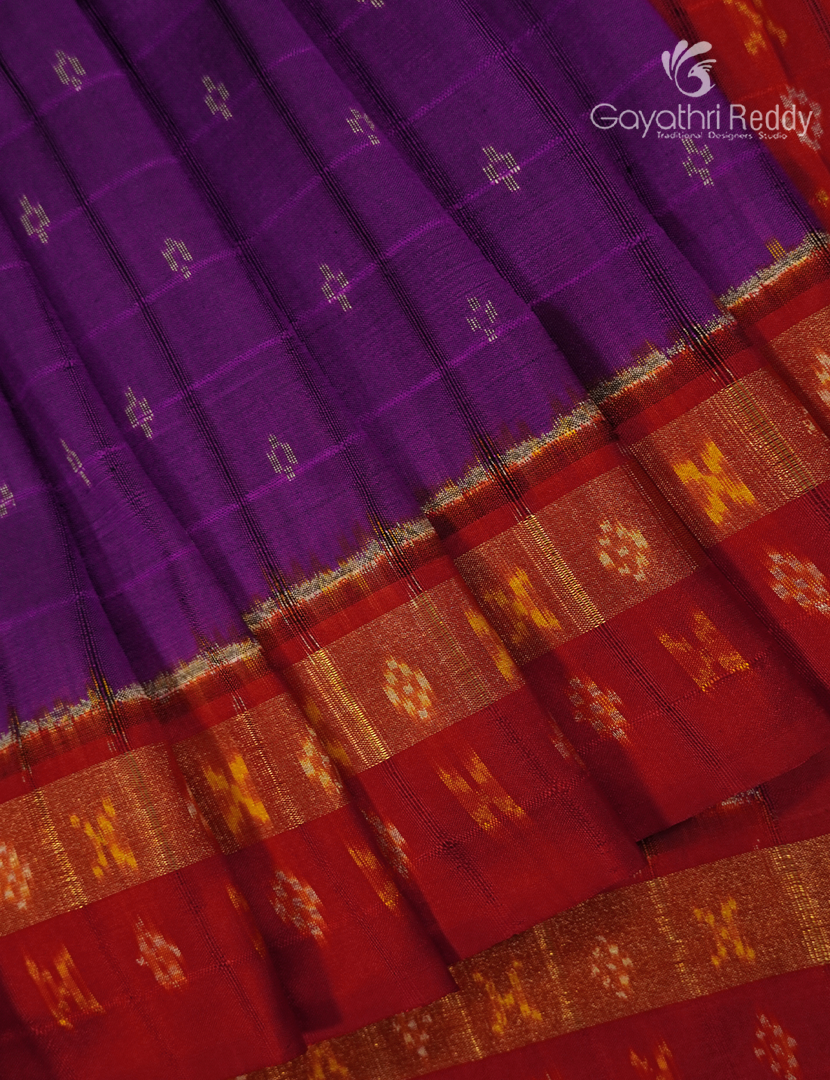 Pure Ikat Silk Saree in Purple and Red