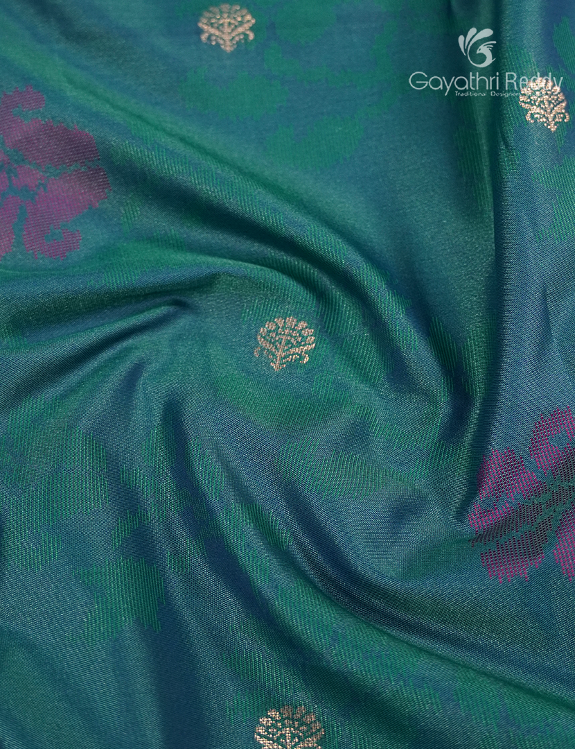 Semi Kanchipuram Art Silk Saree in Peacock Green