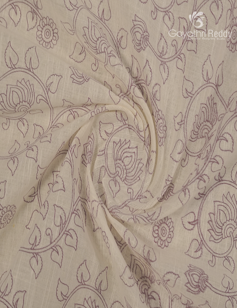 Pure Kanchi Cotton Printed Saree in Ivory and Mustard