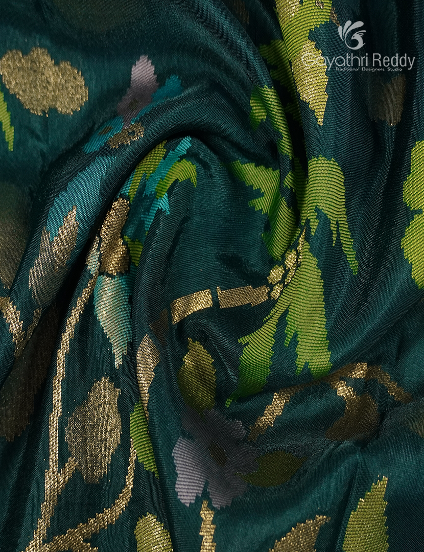 Pure Satin Silk Saree in Deep Rama Green
