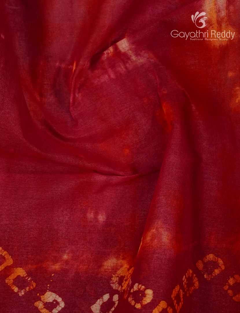 Cotton Batik Print Saree in Deep Red