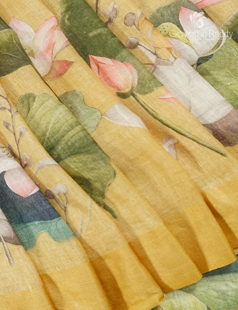 Pure Linen Saree in Yellow