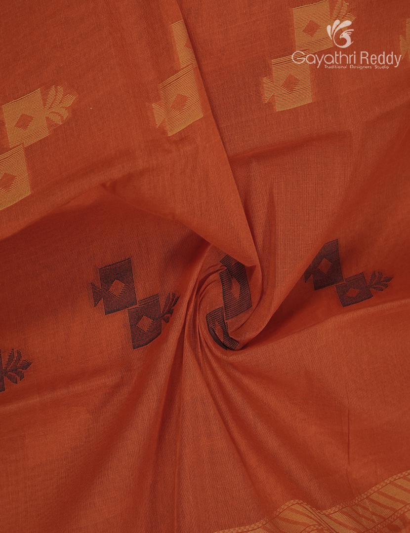 Pure Kanchi Cotton Saree in Rust Orange