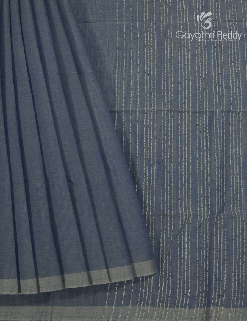 Pure Handloom Cotton Saree in Deep Denim Grey