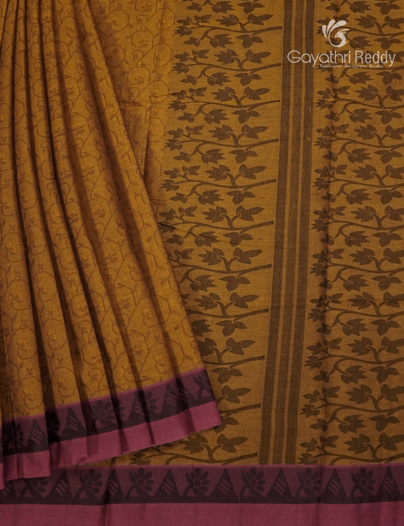 Pure Kanchi Cotton Saree in Mustard