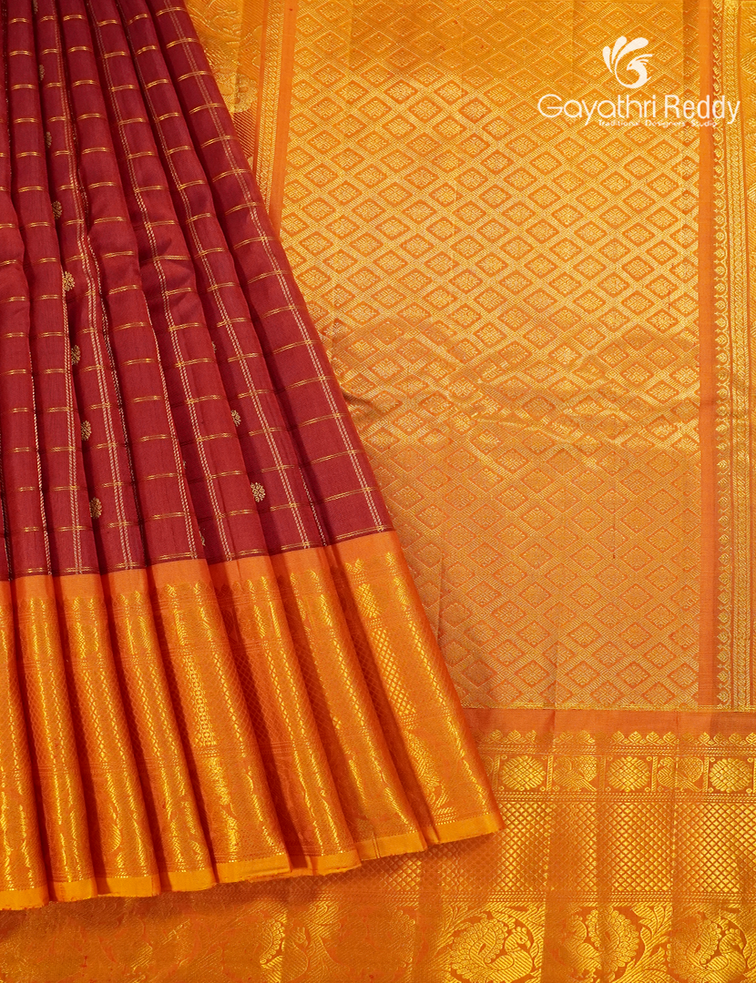 Pure Gadwal Silk Saree in Maroon Red and Orange