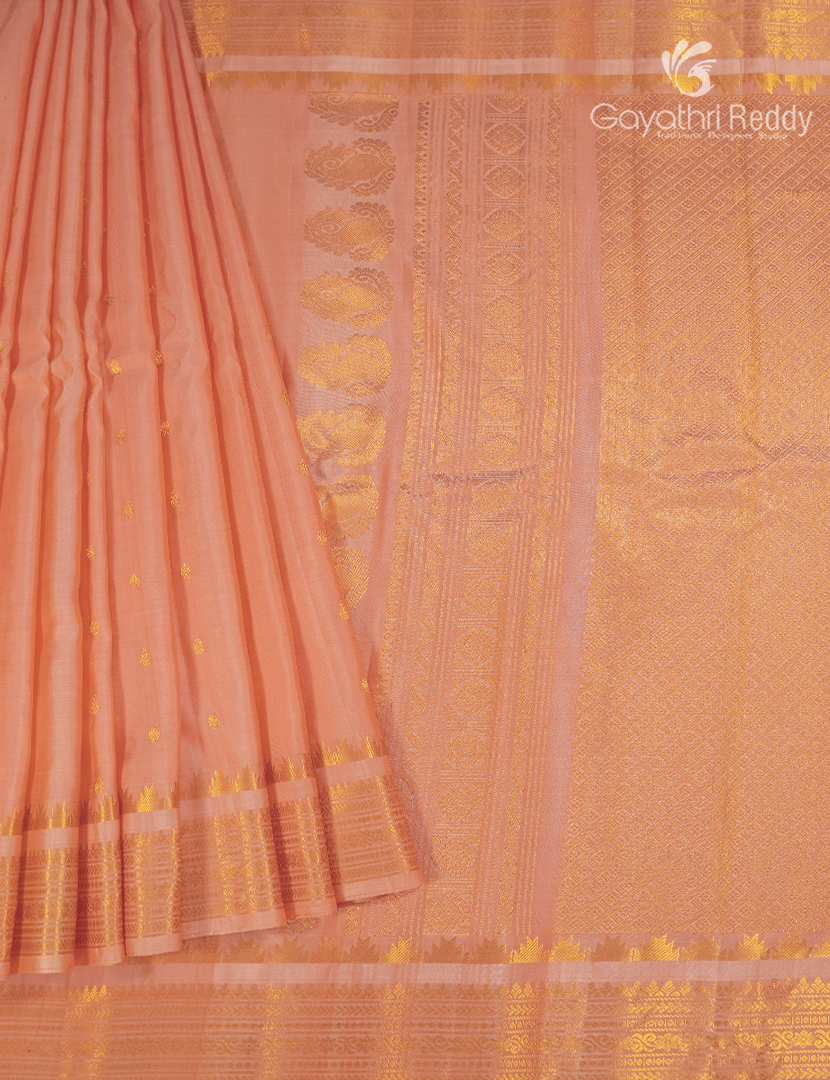 Pure Gadwal Silk Saree in Pastel Peach