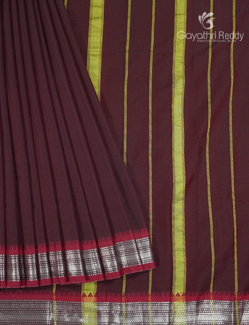 Pure Narayanpet Cotton Saree in Deep Brown
