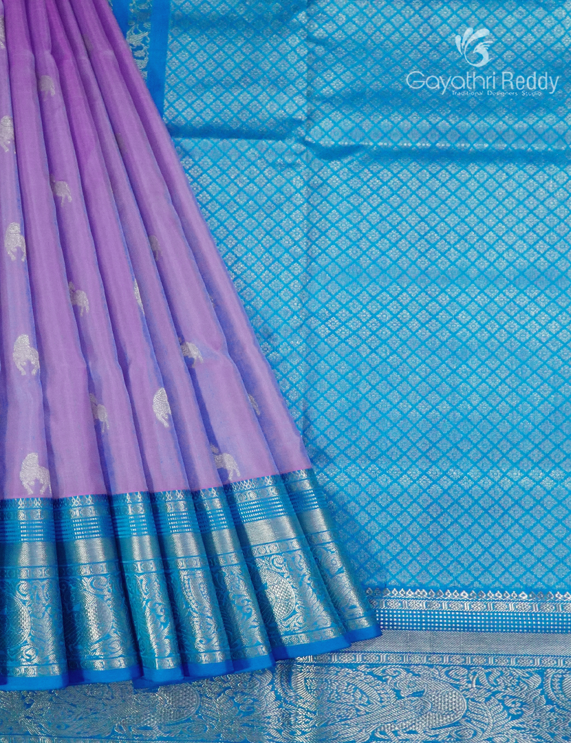 Pure Venkatagiri Silk Saree in Lilac and Blue
