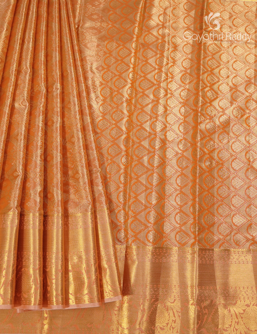 Semi Kanchipuram Silk Saree in Light Orange