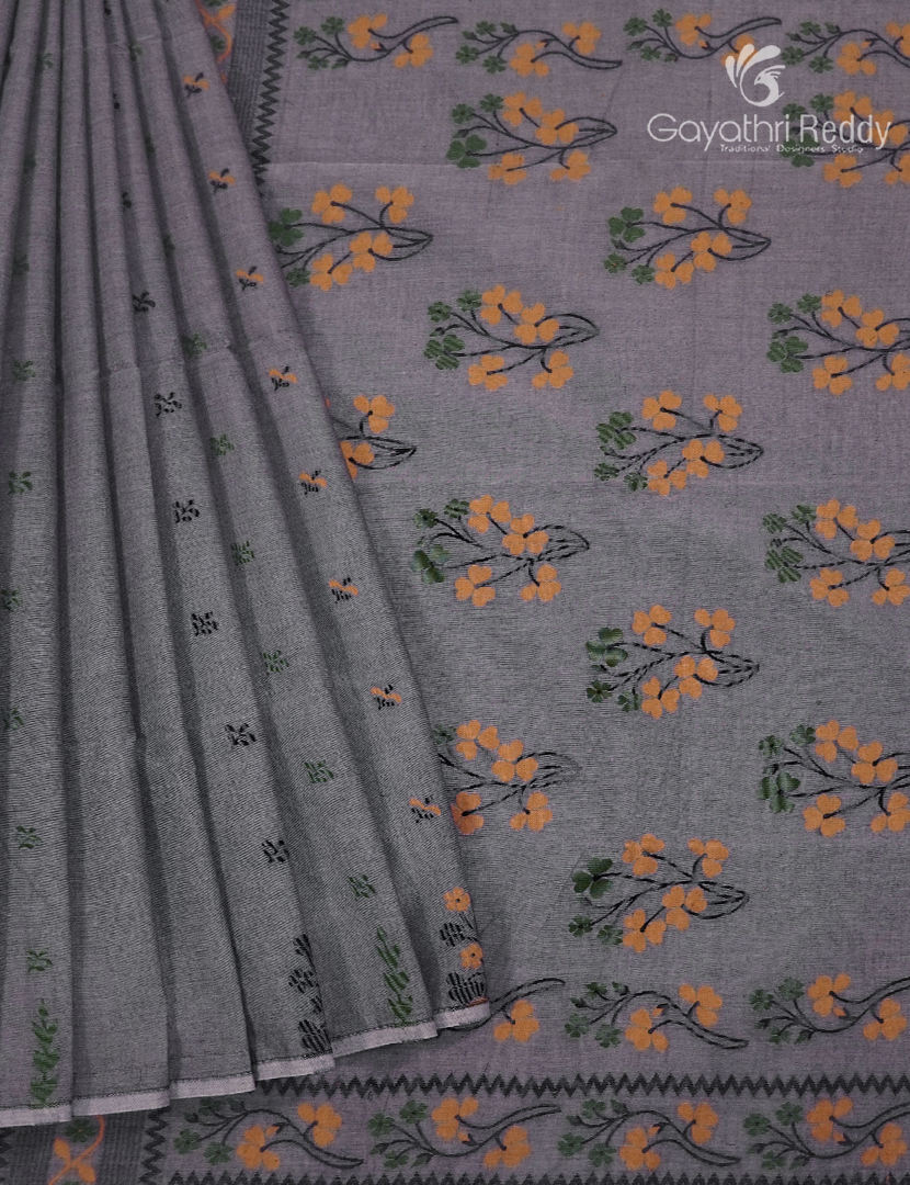 Jamdani Cotton Saree in Ash Grey