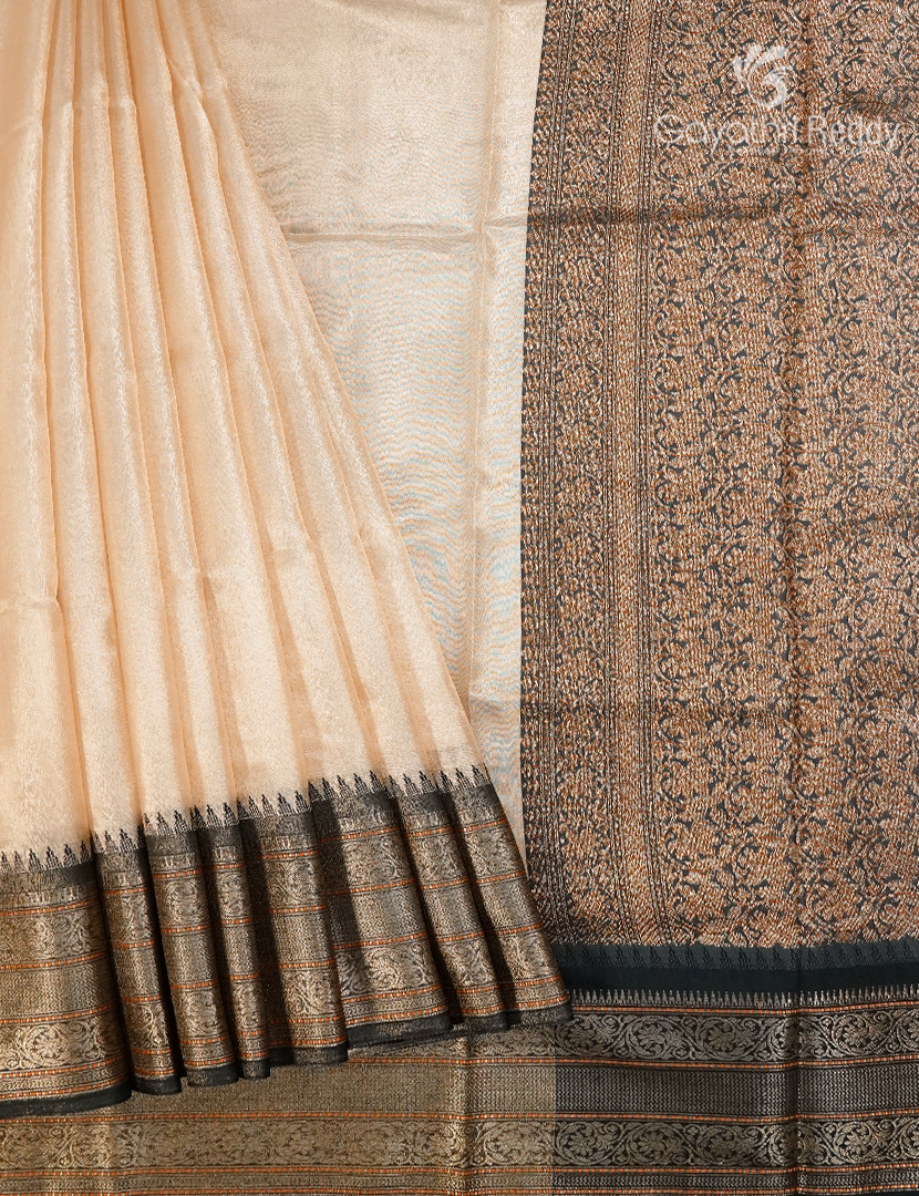 Semi Tissue Gadwal Saree in Off White and Black
