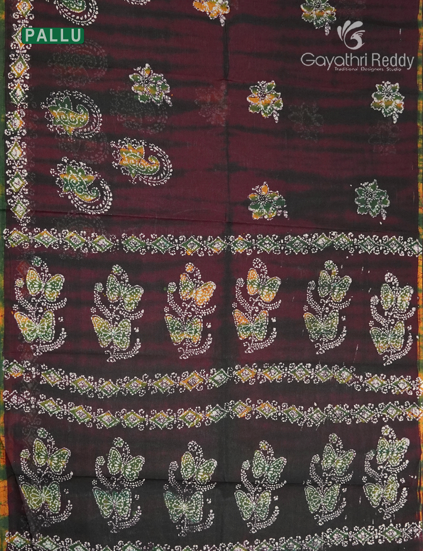 Cotton Batik Print Saree in Deep Maroon