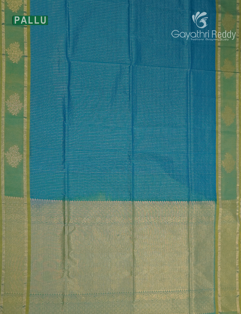 Kanchipuram Sico Saree in Teal Blue and Sea Green