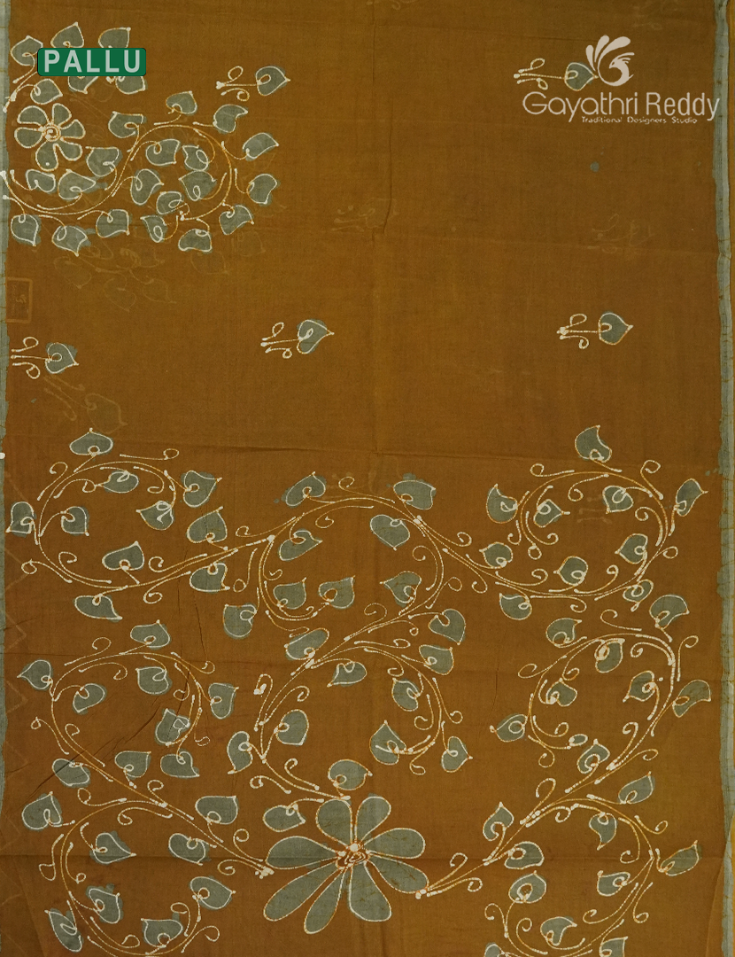Cotton Batik Print Saree in Deep Mustard