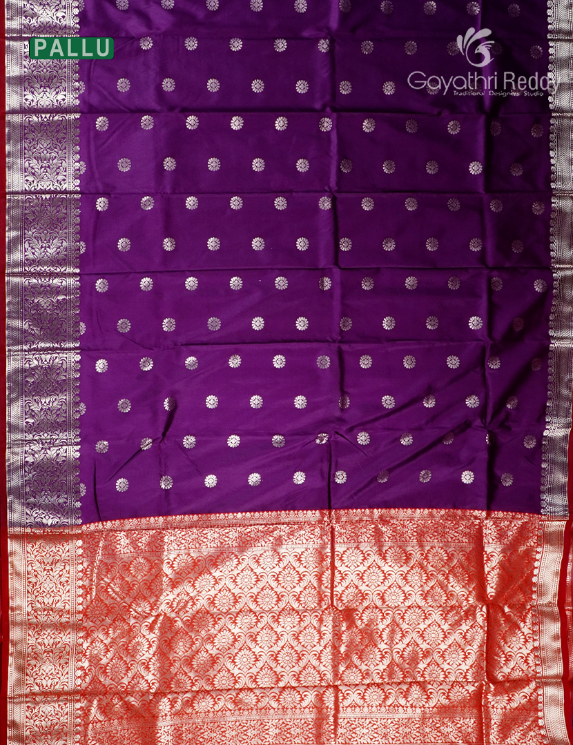 Semi Banaras Katan Silk Saree in Deep Purple and Red