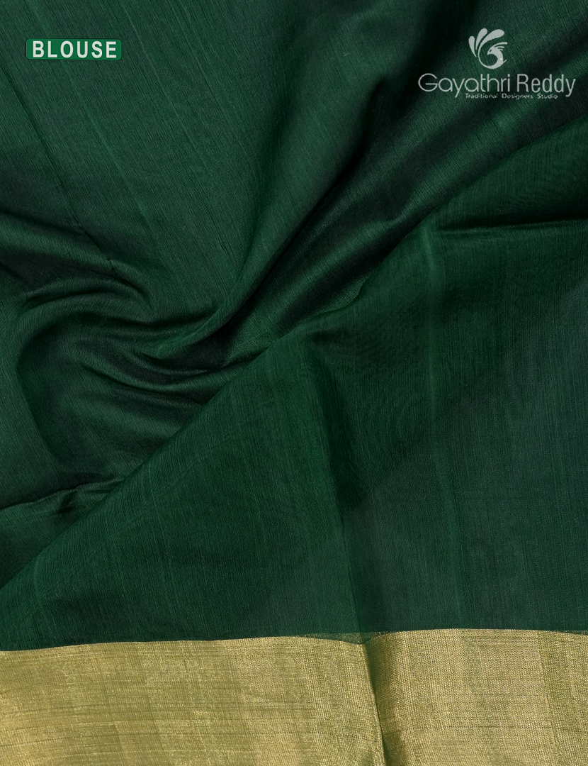 Pure Chanderi Sico Saree in Bottle Green