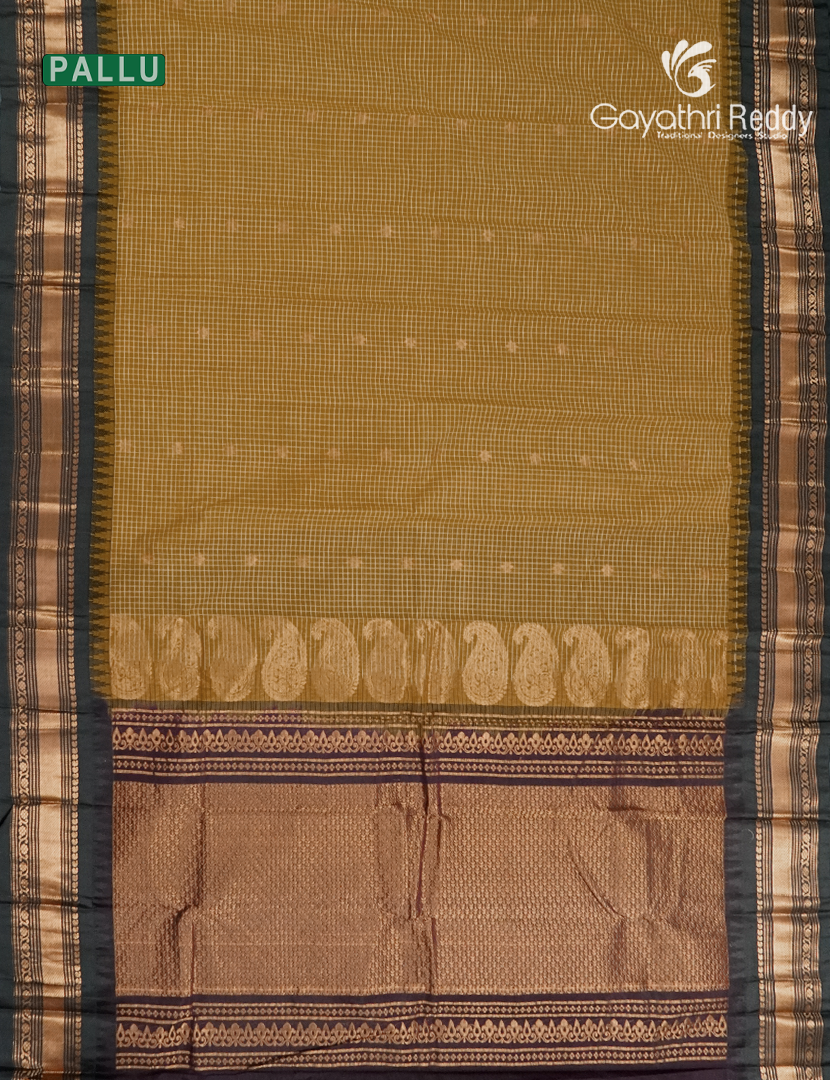 Pure Gadwal Cotton Saree in Tuberose Yellow and Deep Brown