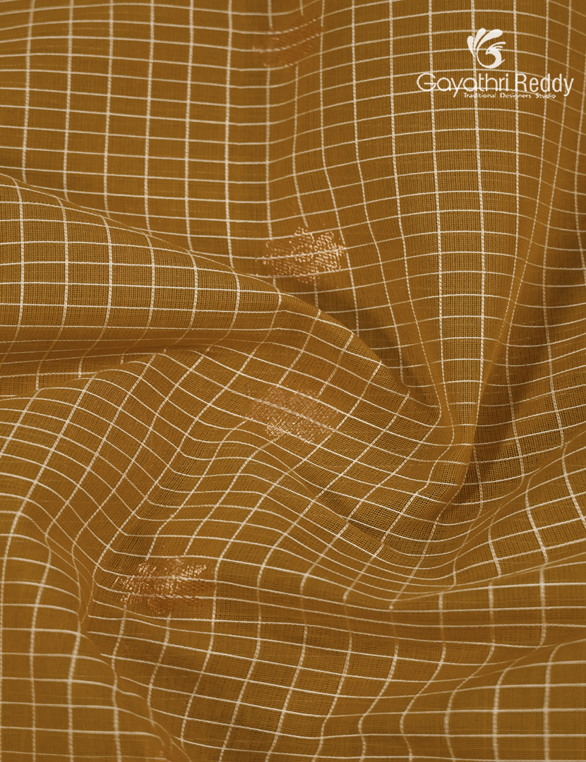 Pure Gadwal Cotton Saree in Tuberose Yellow and Deep Brown