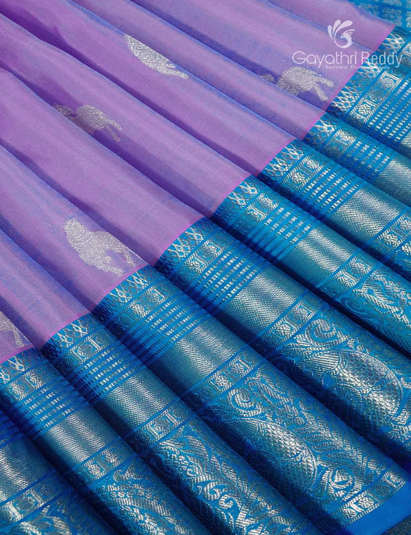 Pure Venkatagiri Silk Saree in Lilac and Blue