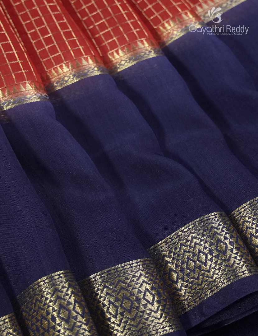 Semi Mysore Crepe Saree in Red and Navy blue