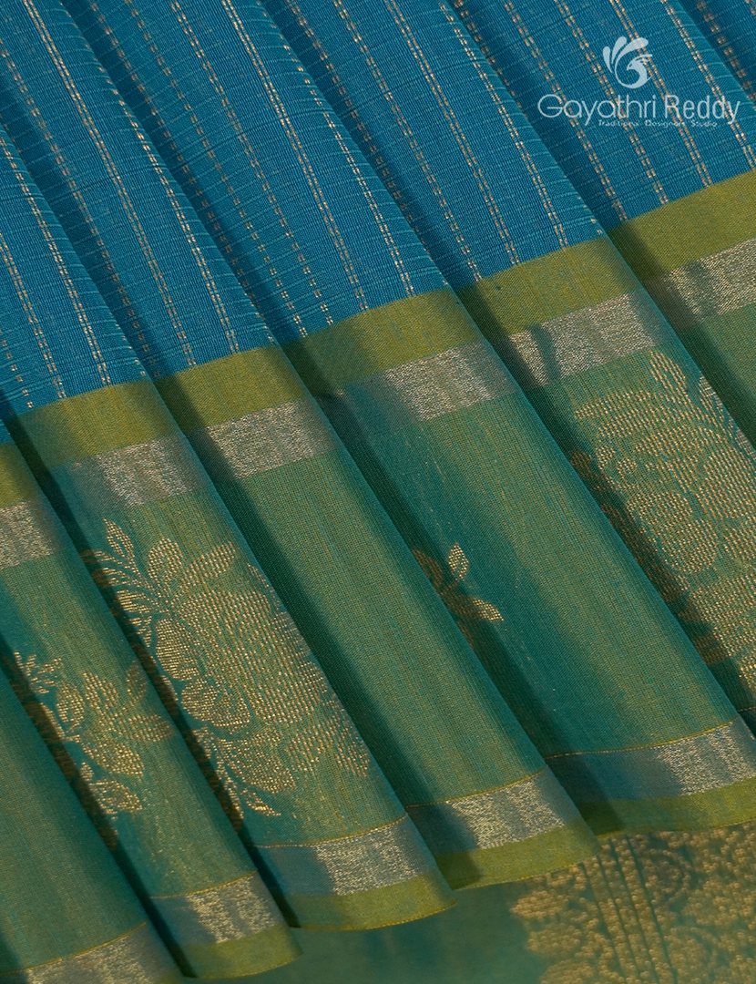 Kanchipuram Sico Saree in Teal Blue and Sea Green