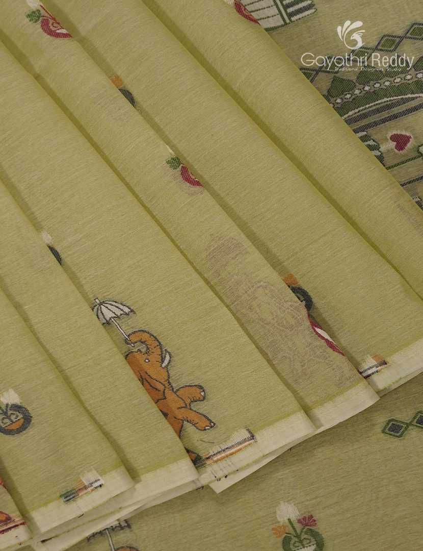 Jamdani Cotton Saree in Apple Green