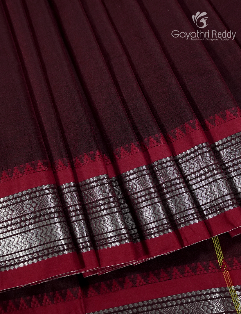 Pure Narayanpet Cotton Saree in Deep Brown