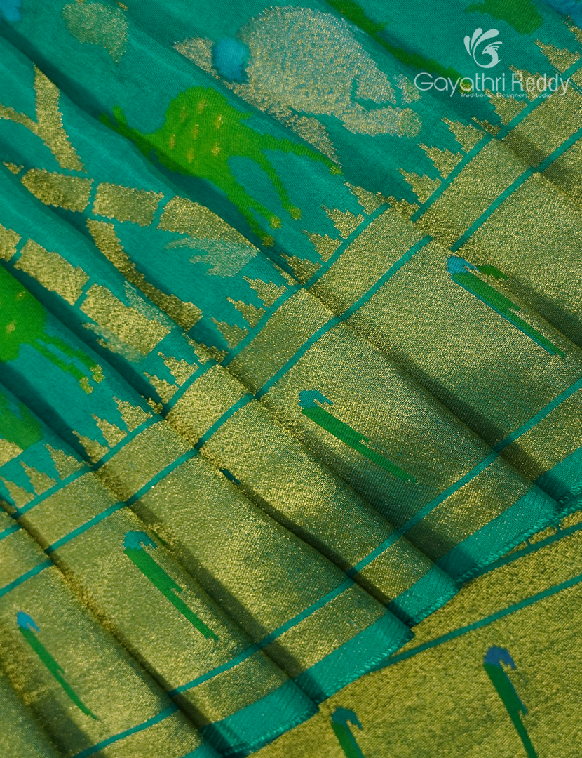Pure Satin Silk Saree in Sea Foam Green