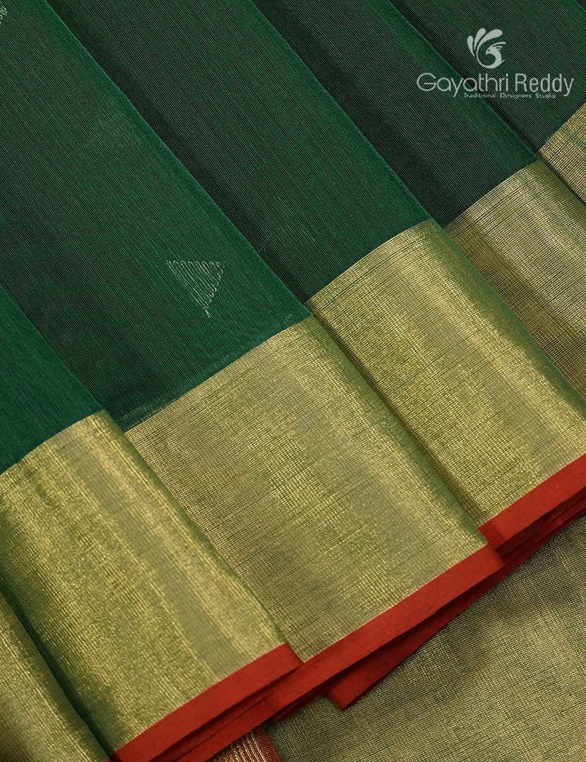 Pure Chanderi Sico Saree in Bottle Green