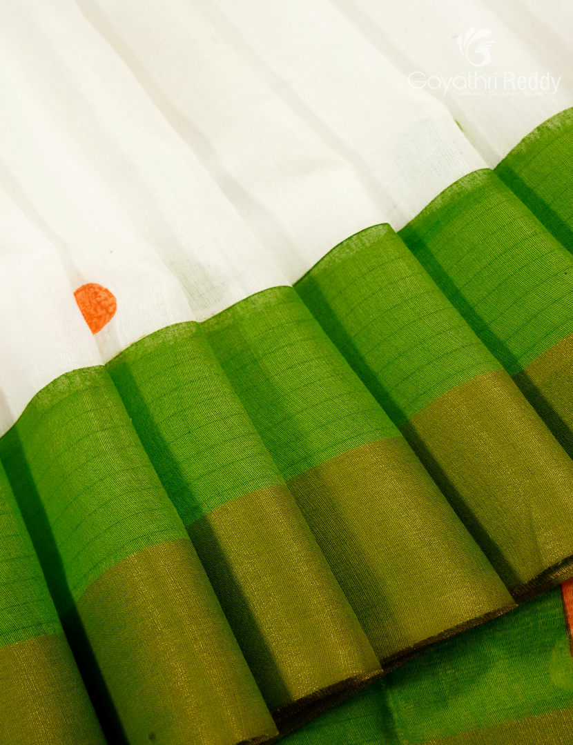 Semi Tussar Silk Saree in White with Tirangaa Border Independence Day Special