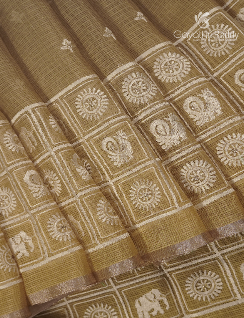 Silk Kota Saree in Grey and Mustard