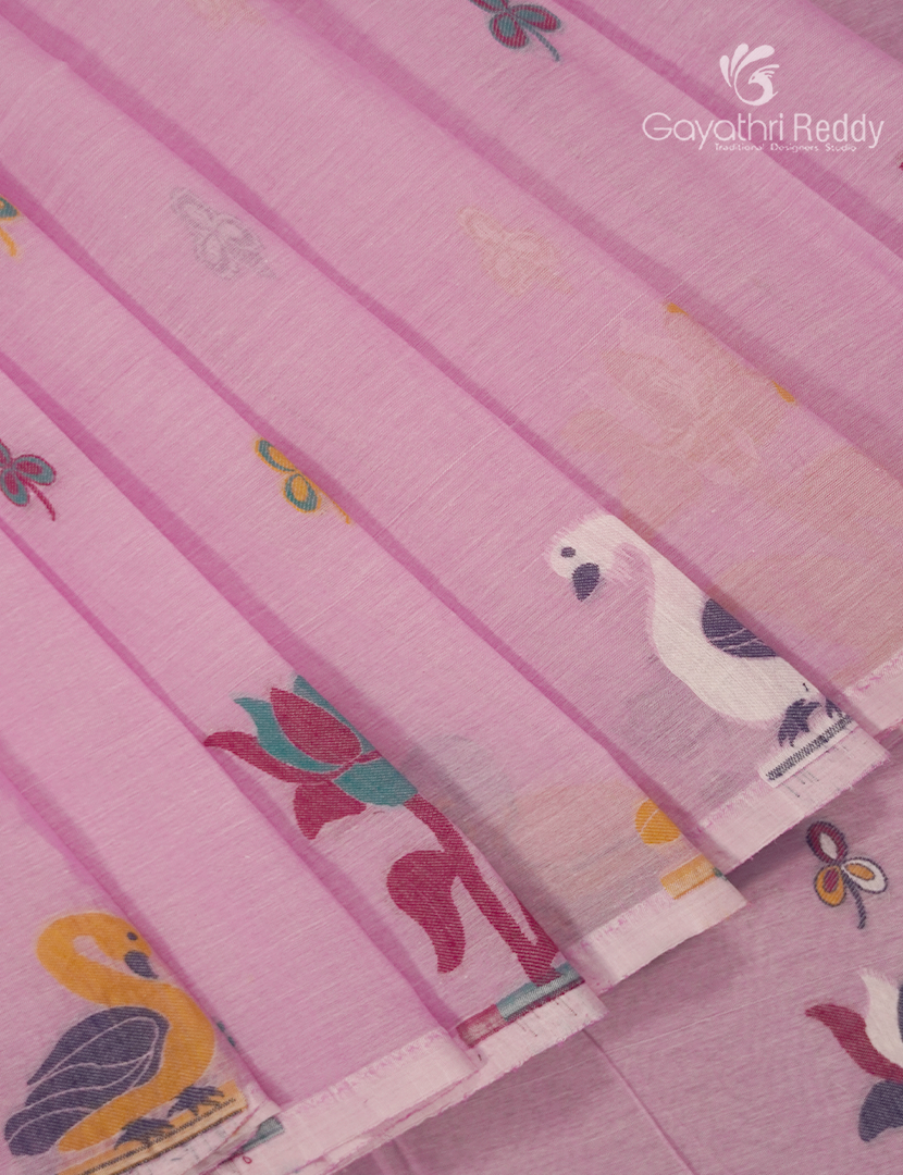 Jamdani Cotton Saree in Baby Pink