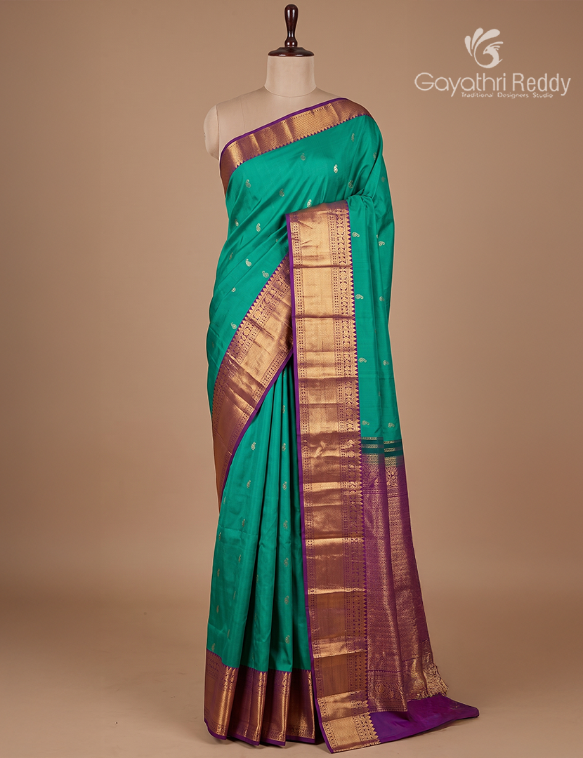 Semi Kanchipuram Silk Saree in Sea Green and Deep Purple
