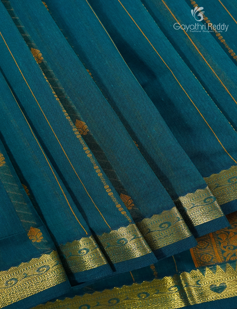 Pure Kanchi Cotton Saree in Deep Peacock Blue