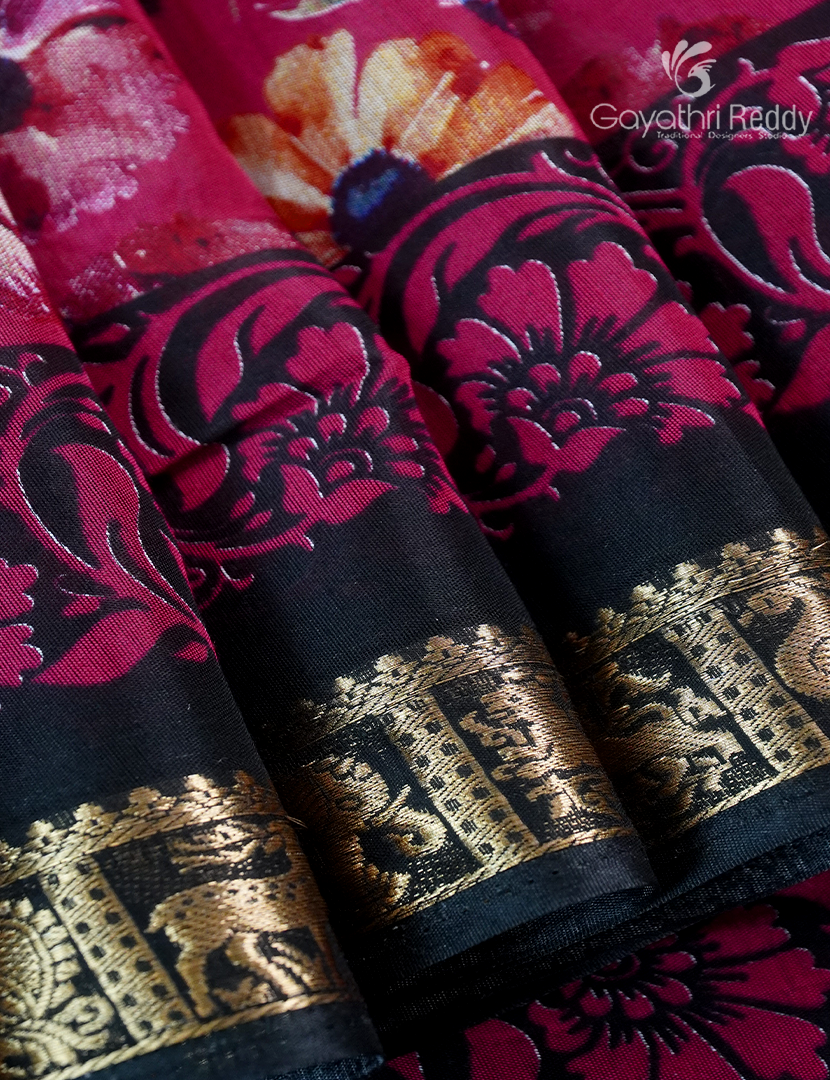 Vidarbha Sico Saree in Rani Pink and Deep Navy Blue