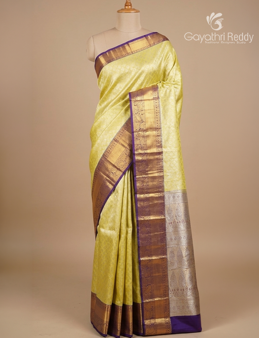 Semi Kanchipuram Silk Saree in Lime Yellow