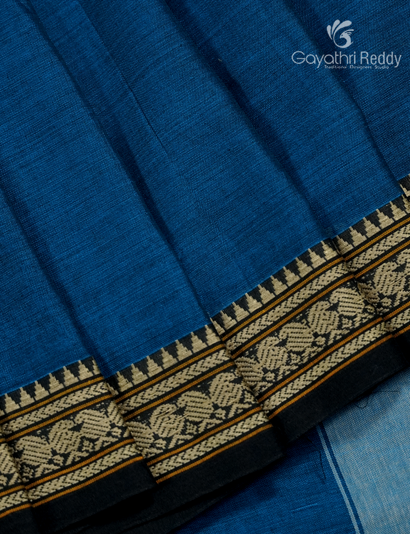 Pure Narayanpet Cotton Saree in Deep Peacock Blue