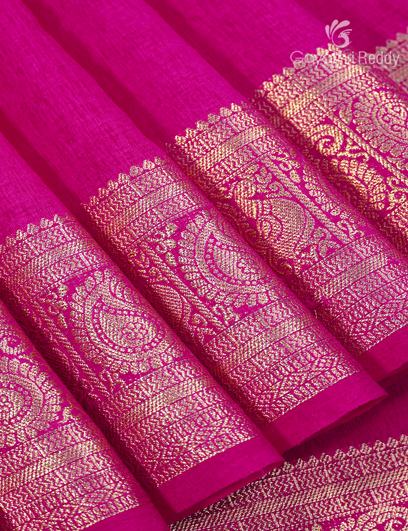 Semi Tussar Saree in Rani Pink