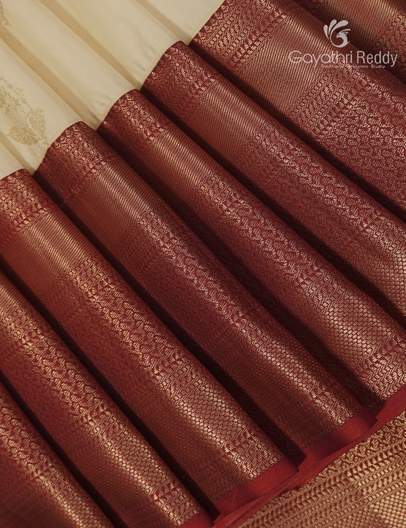 Semi Kanchipuram Silk Saree in Cream and Maroon