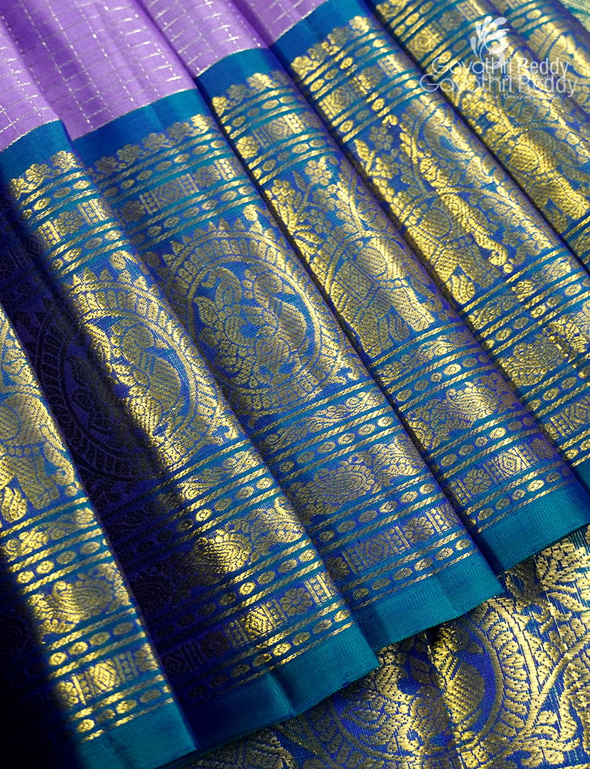 Pure Kanchi Vintage Saree in Lavender and Deep Peacock Blue