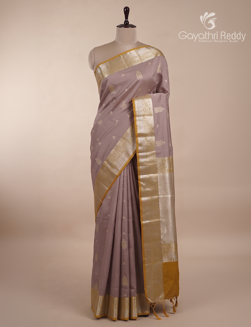 Soft Silk Saree in Mauve Pink and Mustard