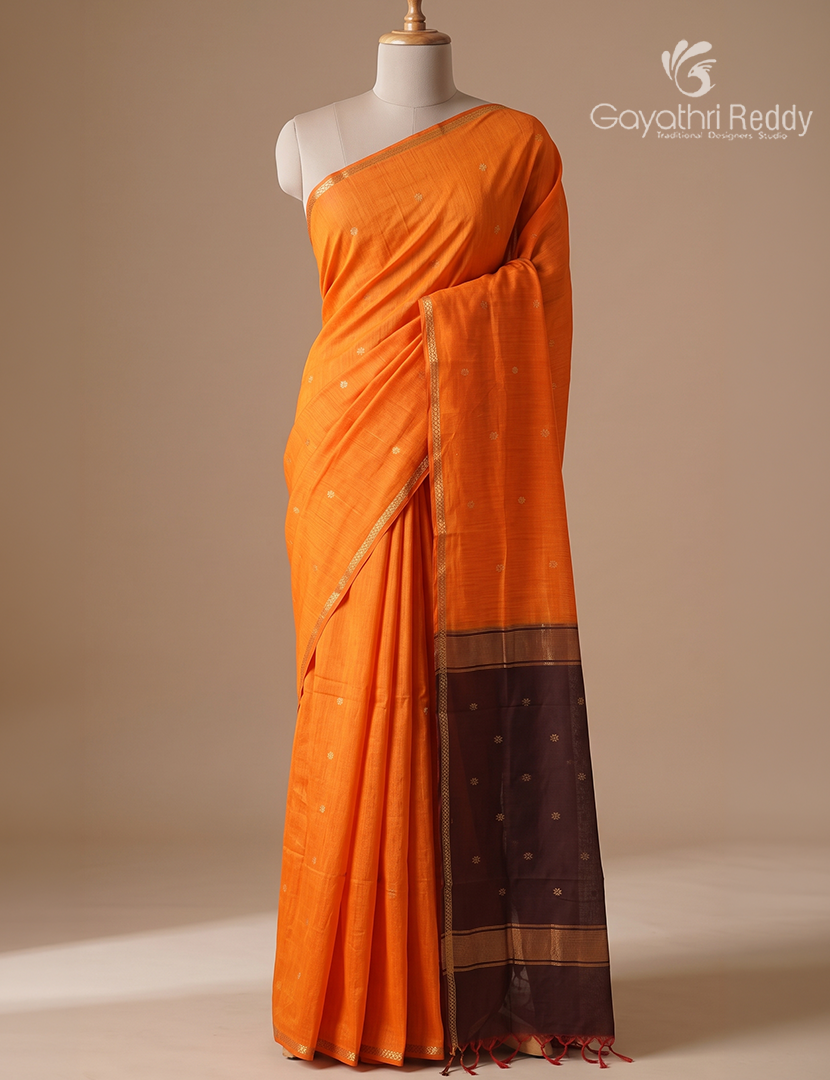 Sico Saree in Tangarine and Deep Brown