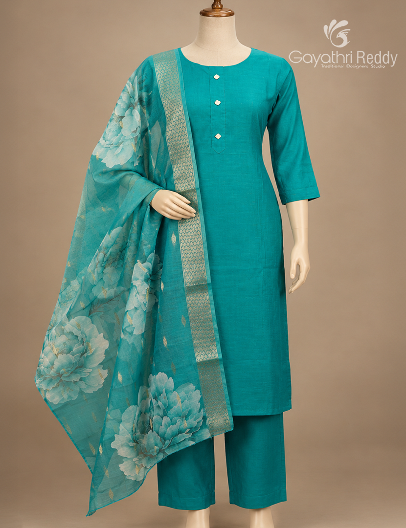 Readymade Dress Set in Rama Green