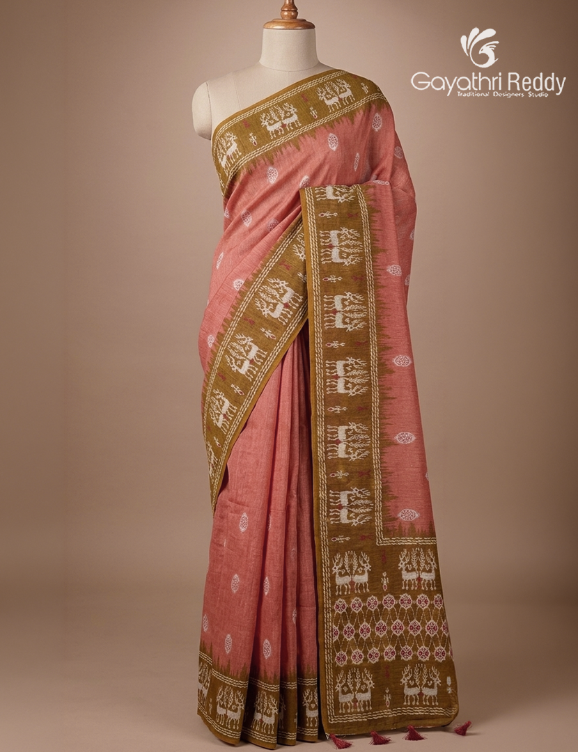 Linen Cotton Saree in Peach