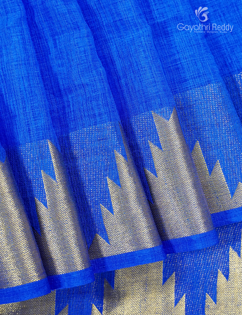 Semi Tussar Saree in Cyan Blue