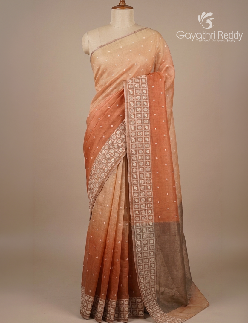 Silk Kota Saree in Dual Shades of Peach and Beige